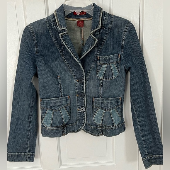 Gadzooks Vintage Jean Denim Jacket Blazer Style Size Small two tone pockets - Picture 1 of 10